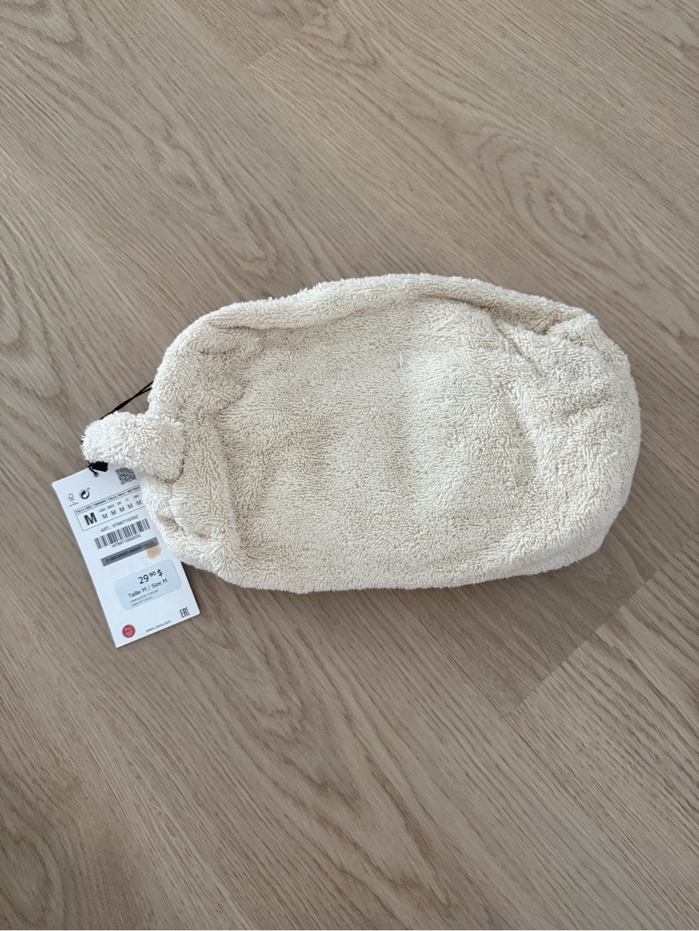 NWT Zara Women’s White Terry Cloth Pouch Bag Soft Textured Travel Cosmetic Case